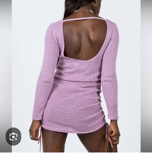 💚5/$25 Princess Polly Pink Knit Ruched Square Neck Open Back Mini Dress